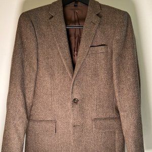 J. Crew Brown Herringbone Tweed Wool Blend Mens 36 S Sport Coat Blazer